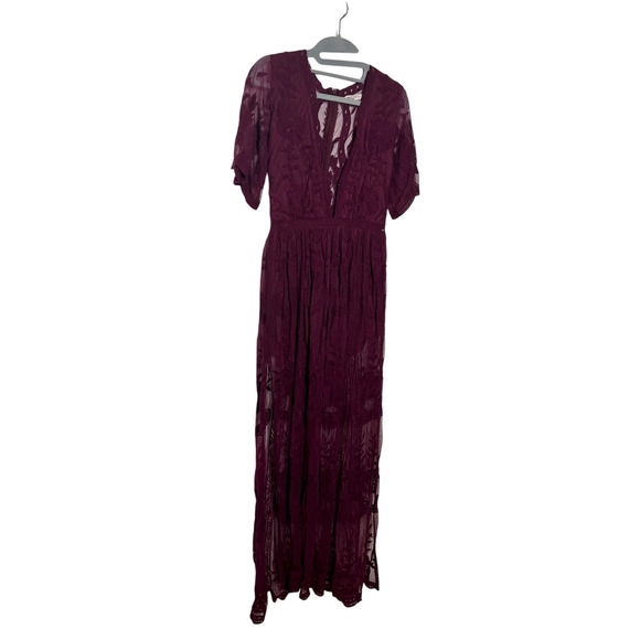 Honey Punch Women S Maroon Romper Dress Dark Romantic Boho Coquette Wine Lace - Picture 1 of 6